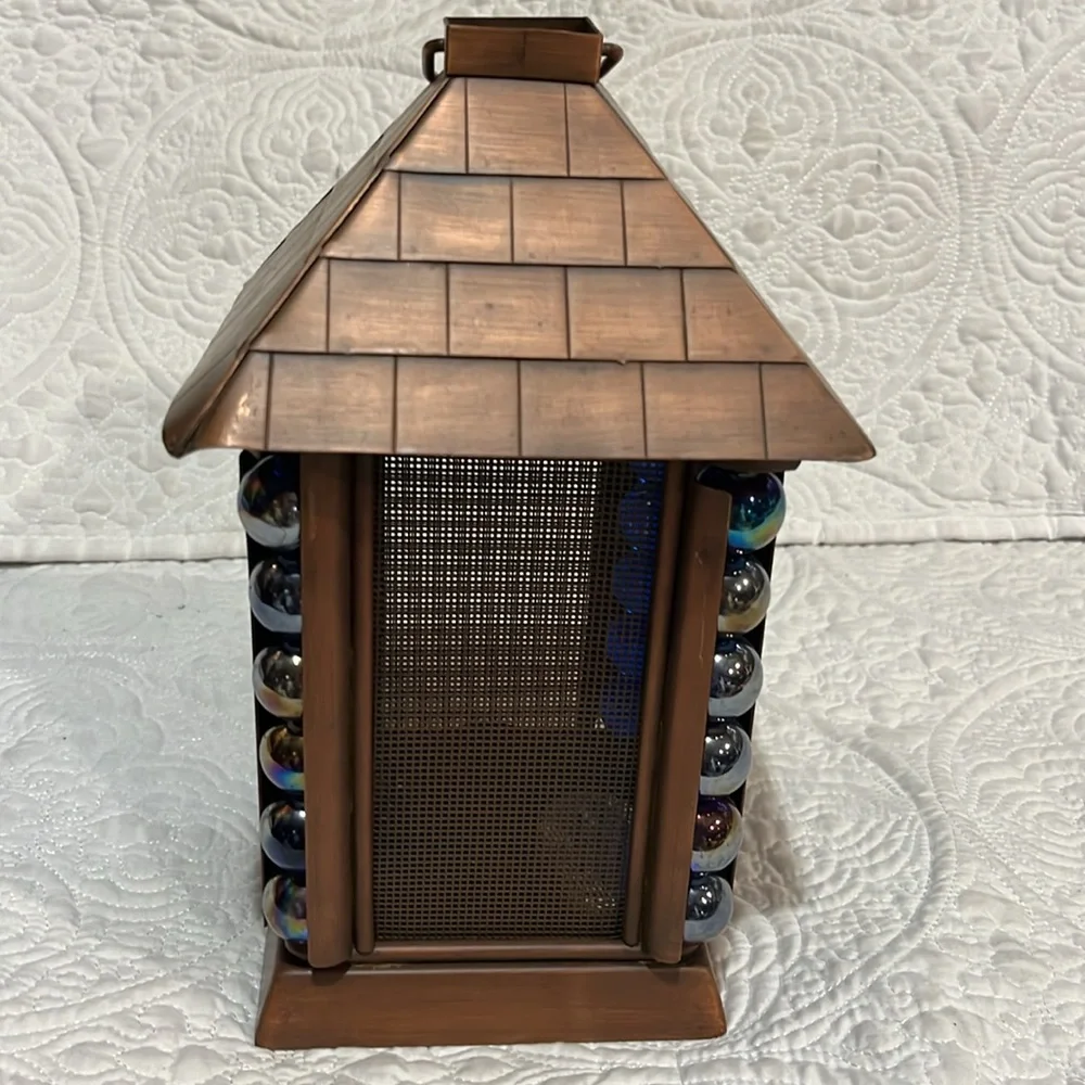 Set of 2‎ Japanese architectural blue glass marble lanterns